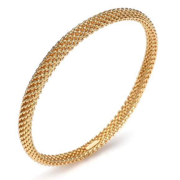 Designer Tiffany & Co. 18K Solid Yellow Gold Somerset Mesh Bangle Bracelet - Picture 1 of 10